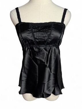 NWT Y2K Kaity Black Satin Milkmaid Cami Top Large